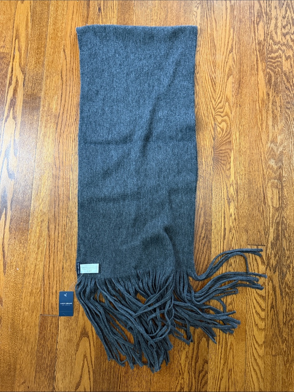 Lucky Brand Charcoal Gray Fringe Knit Scarf